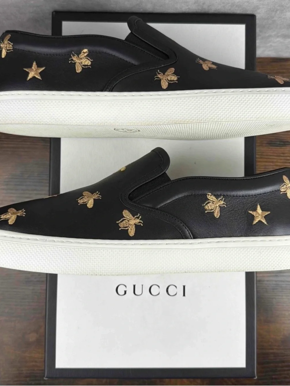 Gucci Slip-On Low Bees Black Size 9.5 UK / 10 US Men’s Designer Shoes Italy Rare - Picture 3 of 10